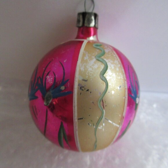 3 Hand Painted Blown Glass Christmas Ornaments Poland Pink Silver Vintage - Picture 10 of 16